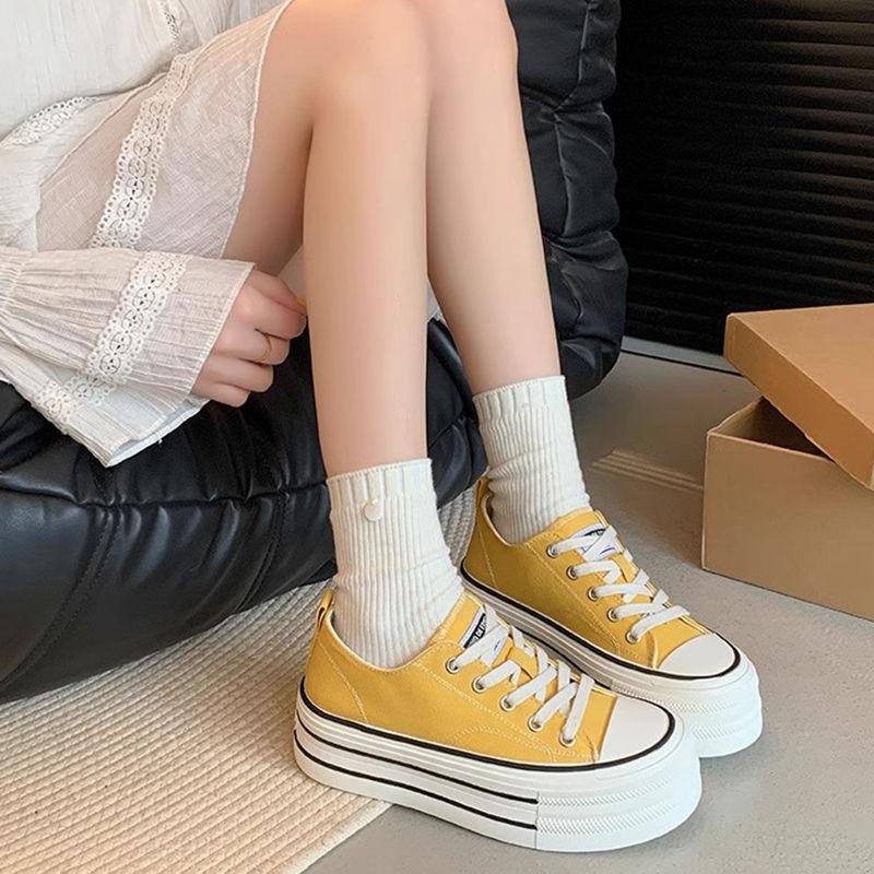 Platform Canvas Shoes Women's 2025 Spring New Versatile Casual Sports Board Shoes Small Height Increase Super Fire White Shoes