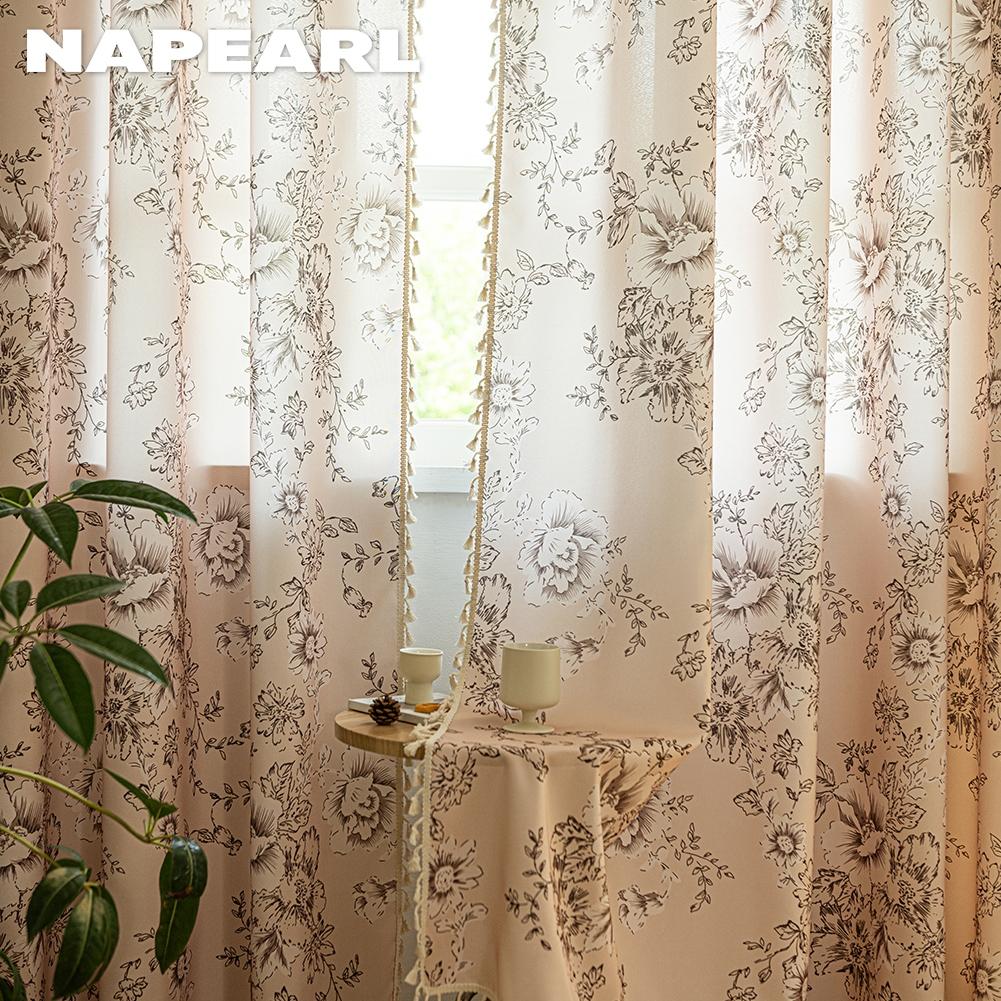 1 шт. NAPEARL Французские Ретро Нежные Печатные Шторы с Бахромой Полупрозрачные Шторы для Спальни Гостиной Окна Домашний Декор