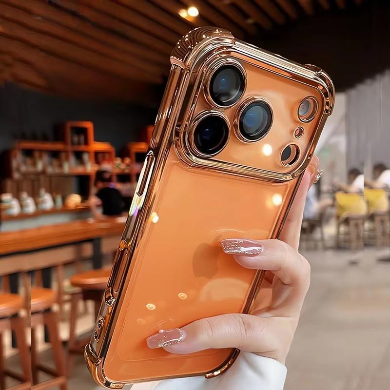 Электроplated Прозрачный Чехол Для Телефона Для iPhone 17 Air 16 e 15 14 13 12 11 Pro Max Plus Mini Полная Защита Объектива Подушка Безопасности Чехол