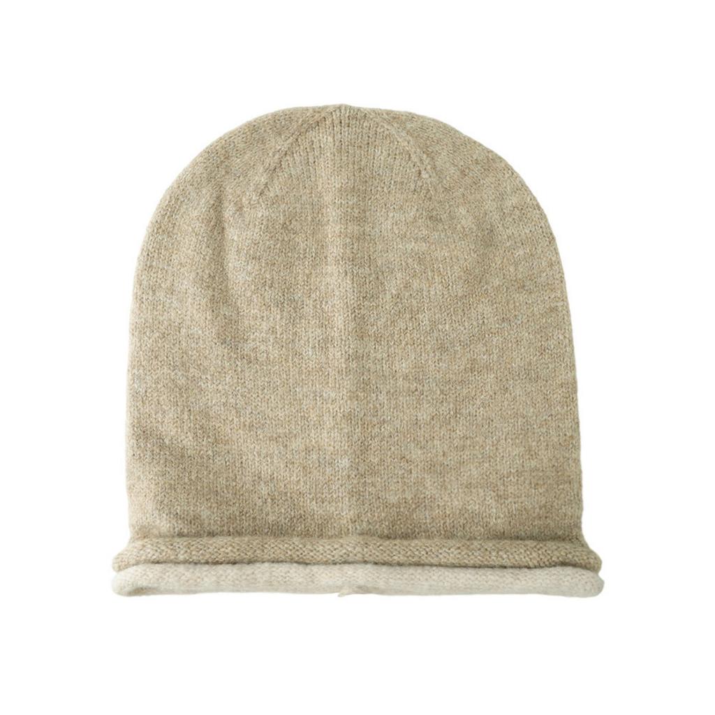 Женская зимняя вязаная шапка со швом и подворотом, с ушками и повязкой на голову