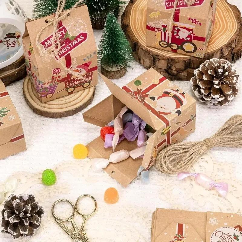30/1pcs Christmas Candy Gift Box Raft Paper Cookie Snack Packing Bags New Year Gifts Wrapping Bag Xmas Party Home Decoration