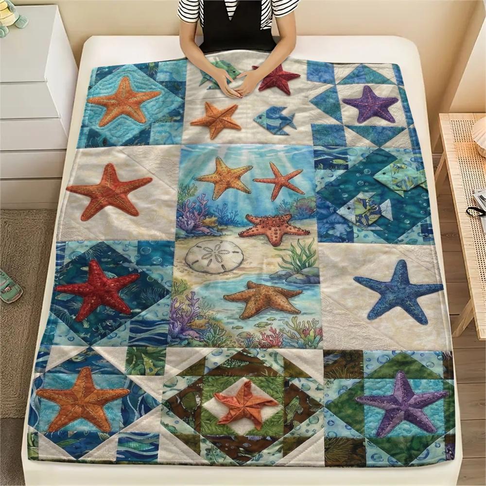 Ocean Retro Print Flannel Blanket, High quality Comfortable for All Seasons, Home Decor, Warmth and Comfort, Perfect for Christmas Gifts80
