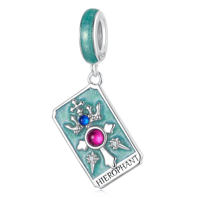 WOSTU 925 Silver Colorful Tarot Cards Charm Pendent Magic Star Moon Sun Lover Bead Fit DIY Bracelet Necklace Women Gift