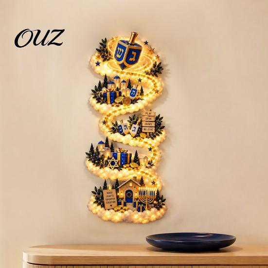 Hanukkah Wall Decor Festival Light Decor, LED Cascading Trail with Warm White Gift for Holiday Glow, 2D Print Illuminated Art Entryway, Living