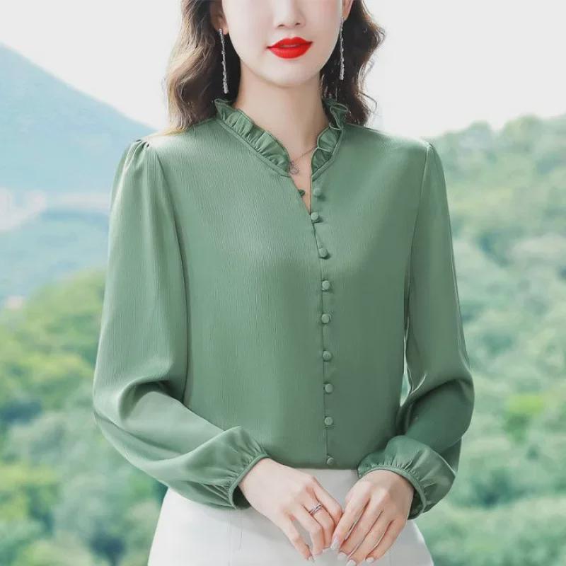 Women's Long Sleeve Mulberry Silk Shirt - 2024 Spring/Autumn Fashionable Temperament Top