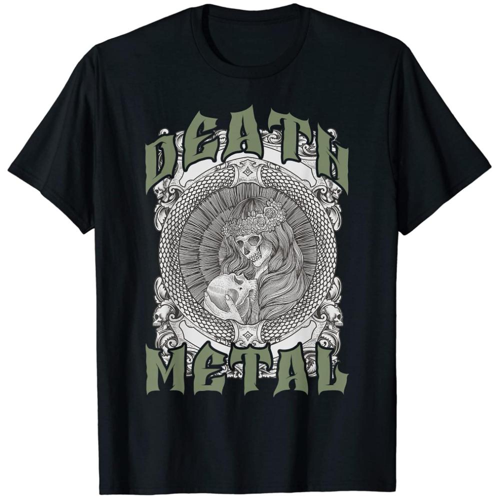 Unisexs Gothic Heavy Metal Tee Black with Green Death Metal Design Comfortable Shirt for Concerts Festivals and Daily Wear Year
