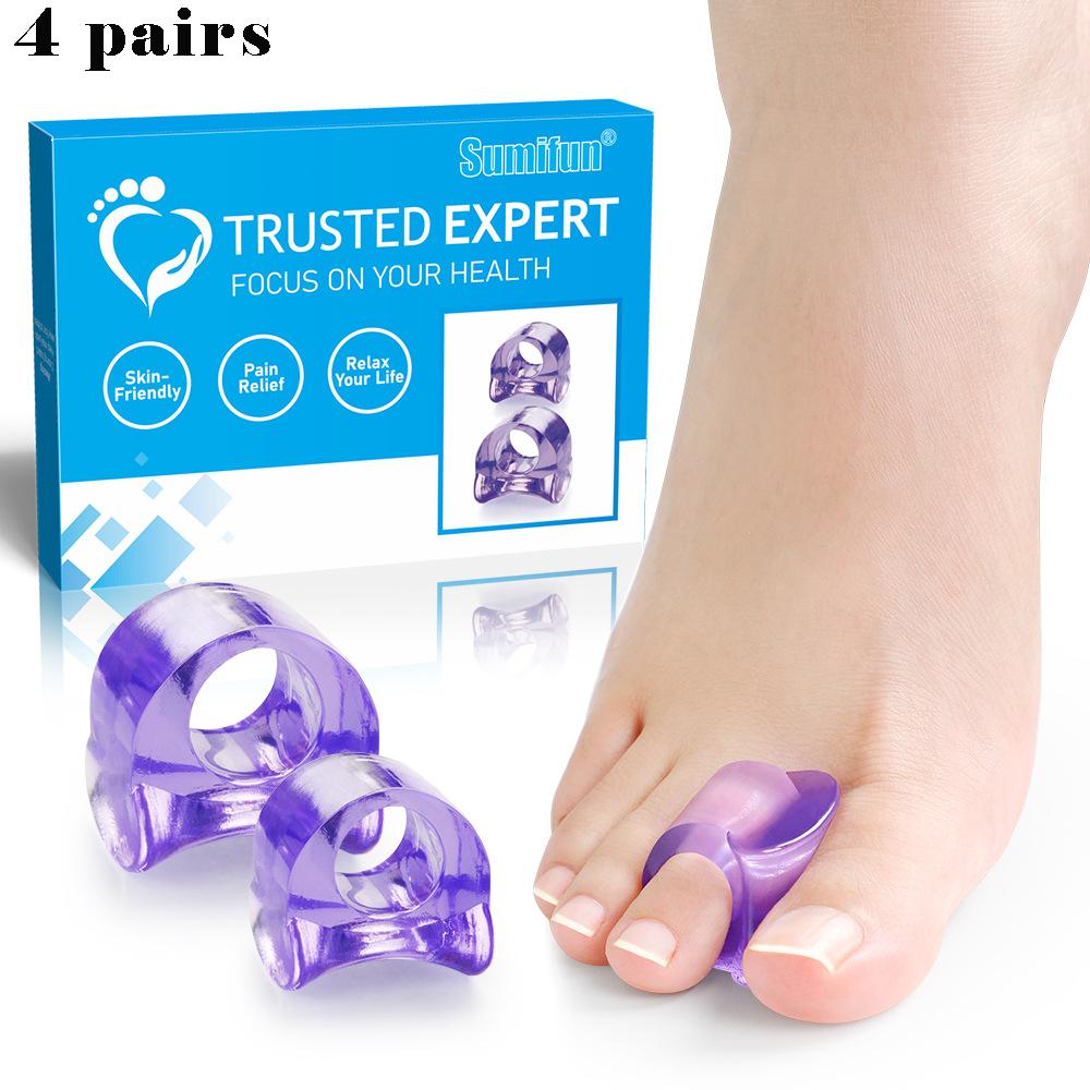 Sumifun 4 Pairs of Purple One-toe Hole Soft Silicone Toe Separators Multiple Yards Toe Cover Toe Corrector Toe Protector Foot Care