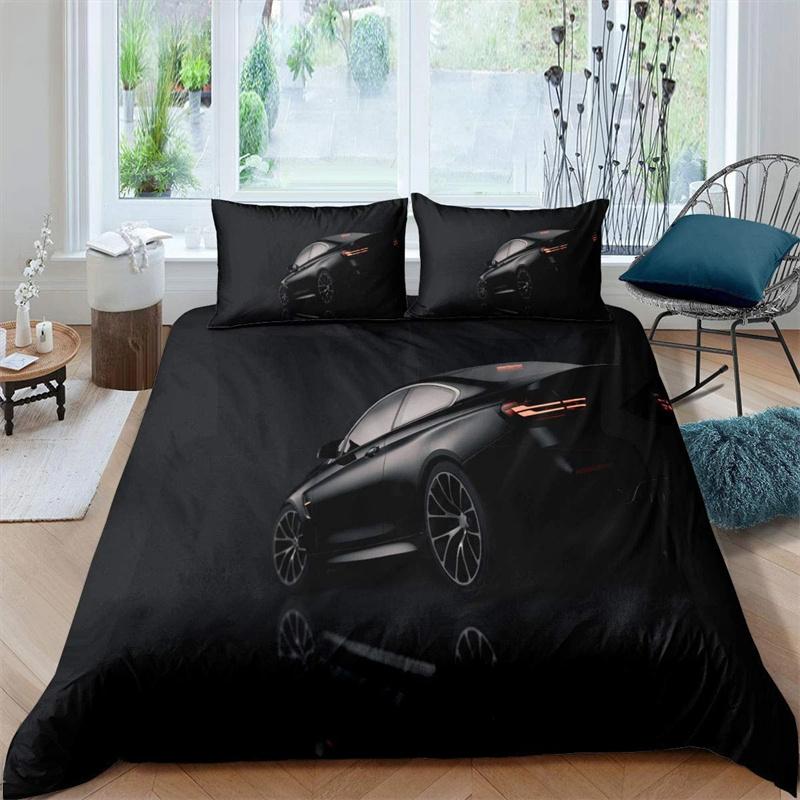 Race Car King Queen Duvet Cover Cool Speed Racing Bedding Set Teens Men Black Sport Car Quilt Cover Polyester Comforter Cover