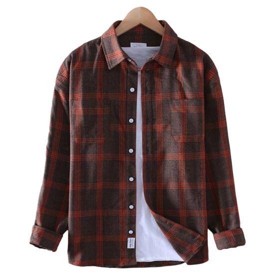 Men Causal Plaid Shirt Spring Fall Turn-down Collar Button Closure Regular Fit Soft Male Sweatshirt Long Sleeves Top Menswear