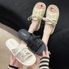Fashion Women Lace Up Casual Beach Peep Toe Canvas Slip On Platform Shoes Fashion Luxury Designer Slides Woman Slippers Sandalias 2024