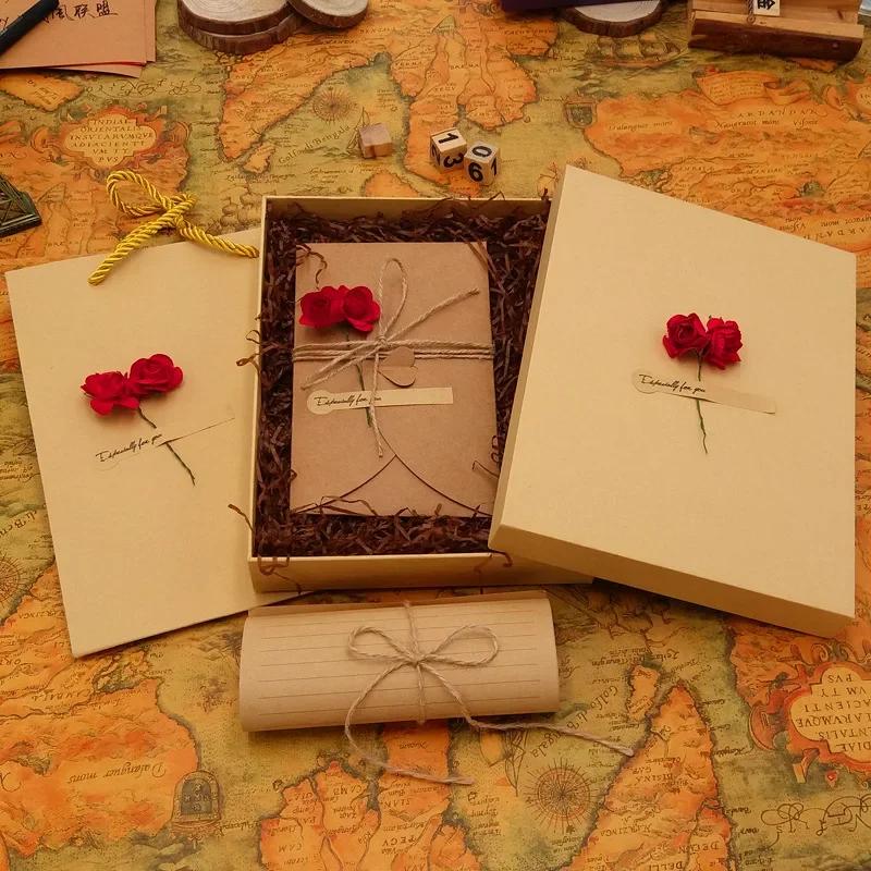 Invitation Envelope Gift Box Souvenir Retro Envelope Romantic Flower Decoration Stationery Card Letter Paper Packaging Holder