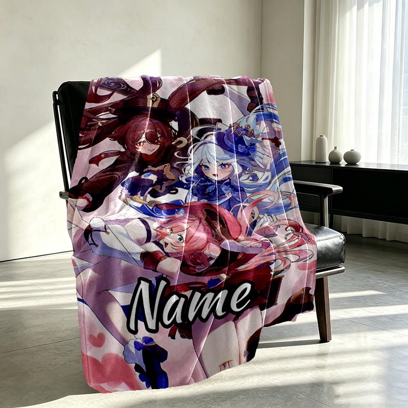 Custom Name Personalized Genshin Impact Print Blanket, Home Decor, Bedroom, Sofa, Camping, Couch, Gifts for Birthday Christmas