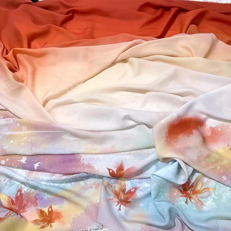 Шифоновая ткань с принтом китайского пейзажа, полупрозрачная, в древнем стиле, ткань лен для ханьфу, для костюма, танцевального платья, шитья, сделай сам