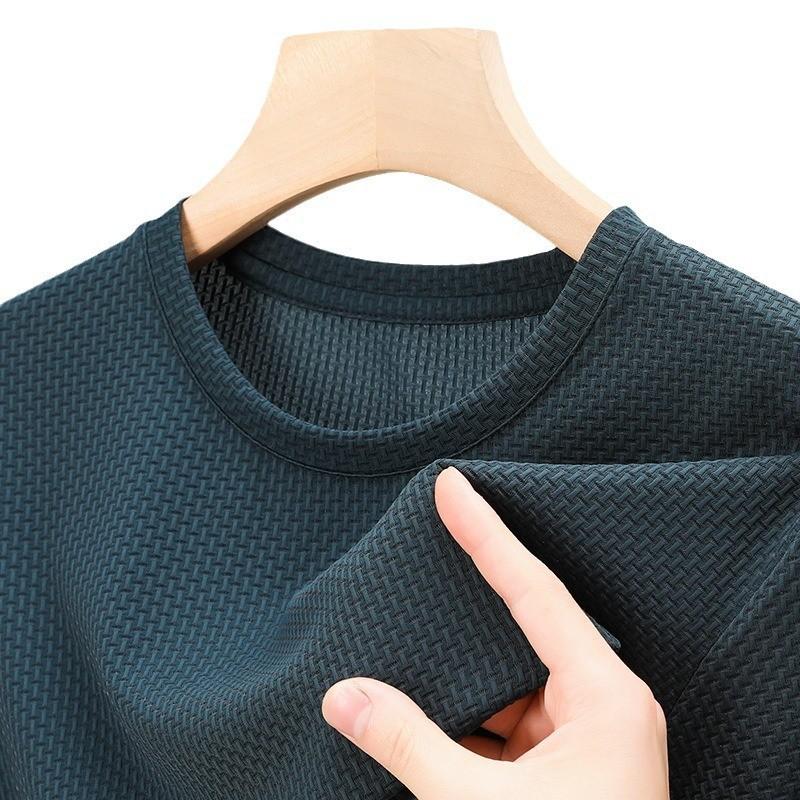 Мужская футболка с вафельным круглым вырезом и короткими рукавами, летний удобный топ