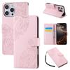 Suitable for Apple 17 Pro Max rose flower phone case, iPhone 16 embossed three-card flip cover, 15 protective case