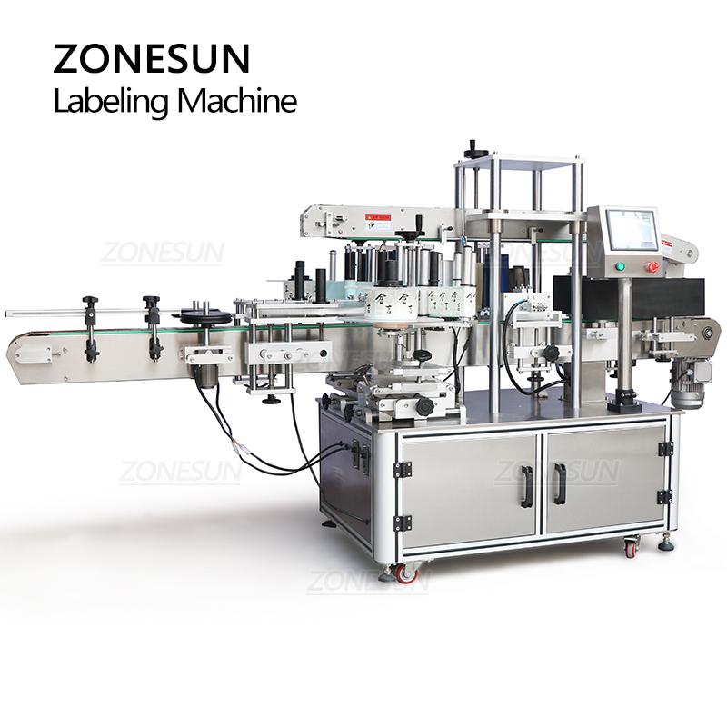 ZONESUN ZS-TB990 Automatic Double Side Labeling Machine Industrial Round Square Glass Bottle Jar Sticker Labeler Production Line