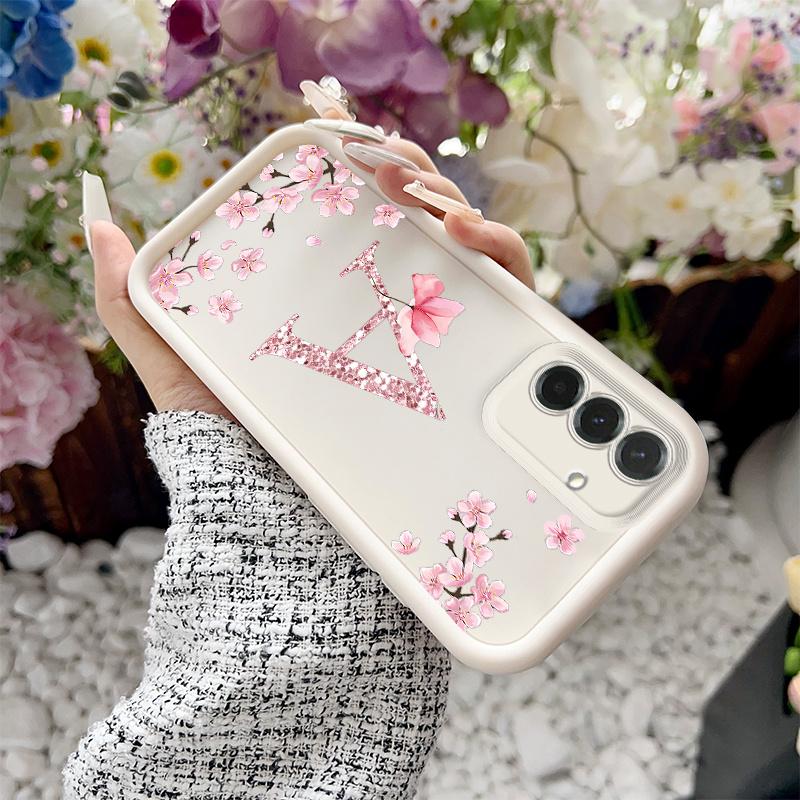 Розовый Сакура Алфавит A Чехол для Телефона для Samsung Galaxy S26 S25 S24 S23 S22 S21 S20 FE/Ultra/Plus 5G Противоударная Задняя Крышка