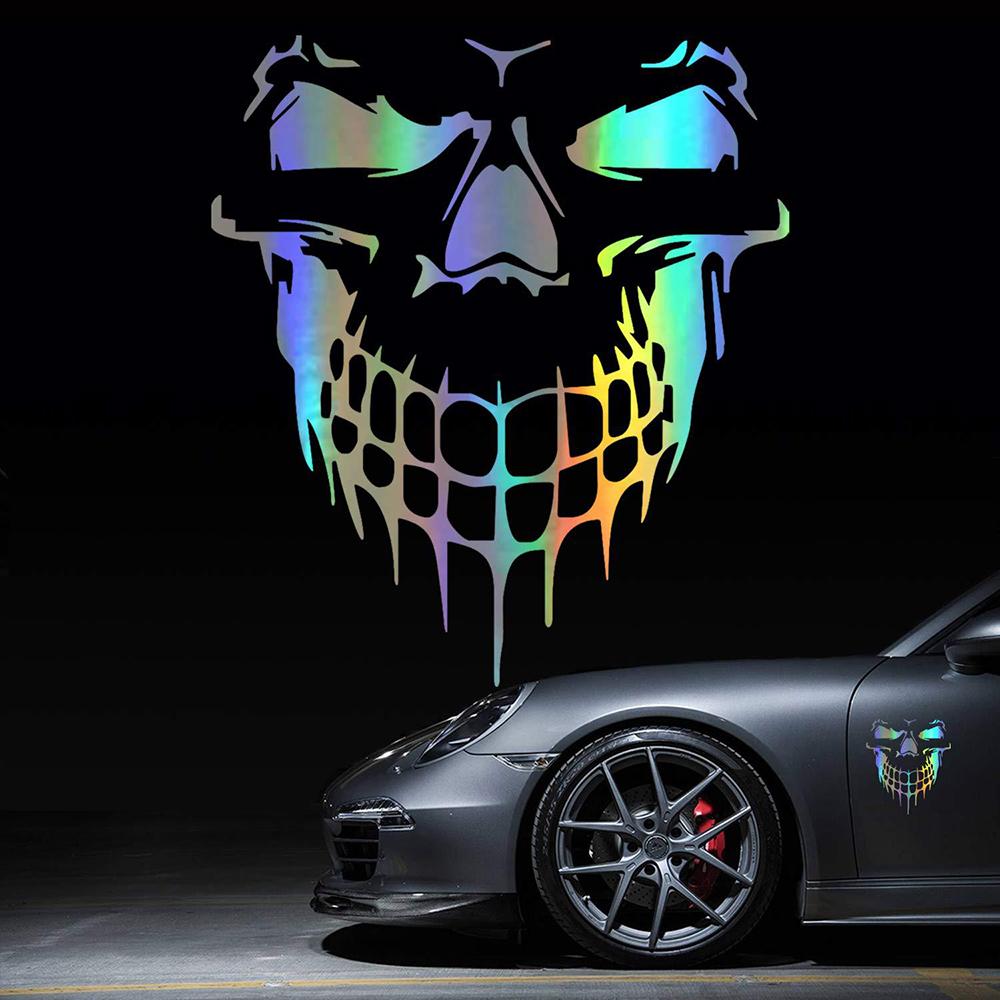 Skull Head Motorcycle Reflective/Laser Rainbow Stickers Decor Moto Helmet Motor Bike Scooter Body Windshield Accessories Decals