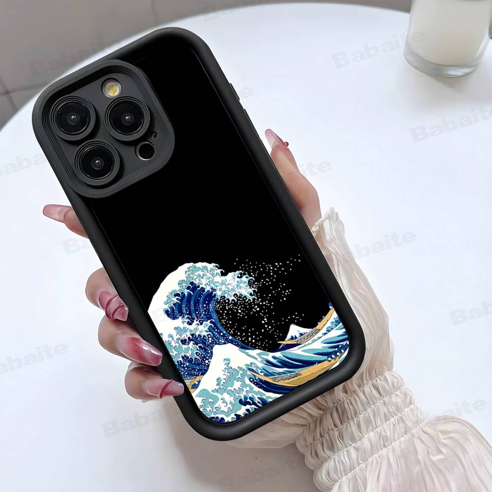 Японские волны Чехол для телефона Для IPhone 17 16 15 14 13 12 11 Pro Max 16E Plus INS Мягкий чехол