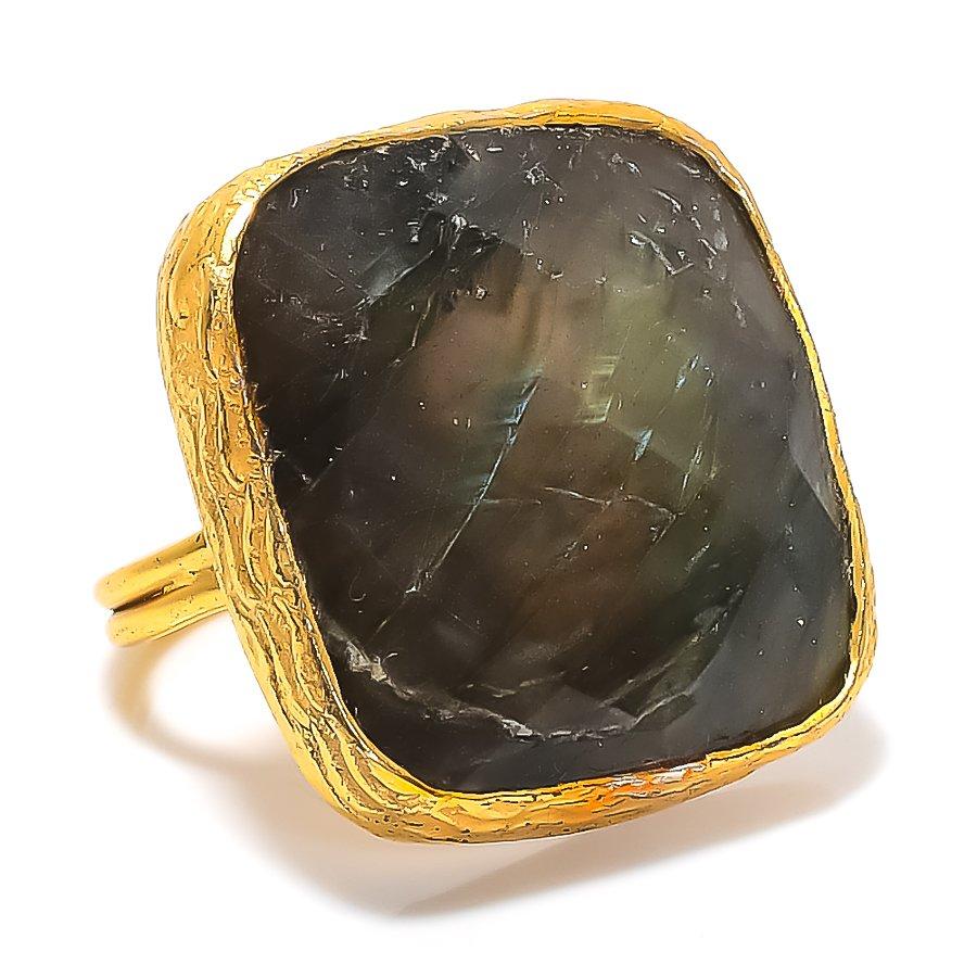 Labradorite Gemstone 925 Sterling Silver Jewelry Ring Size Adjustable GK-7428