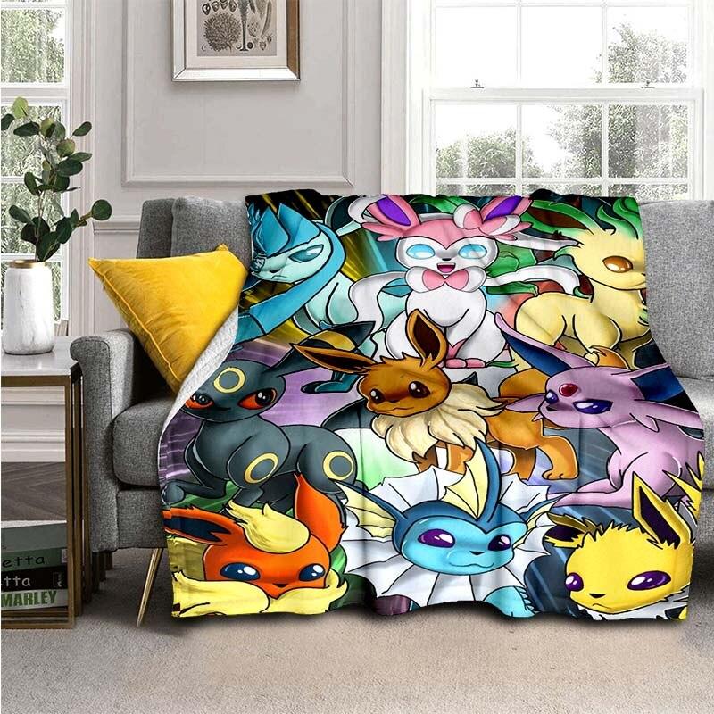 Cartoon Pokemon Flannel Throw Blanket Children and Adults Gift Fashion Cute Pikachu Fluffy Blanket for Bed Sofa Travel Camping
