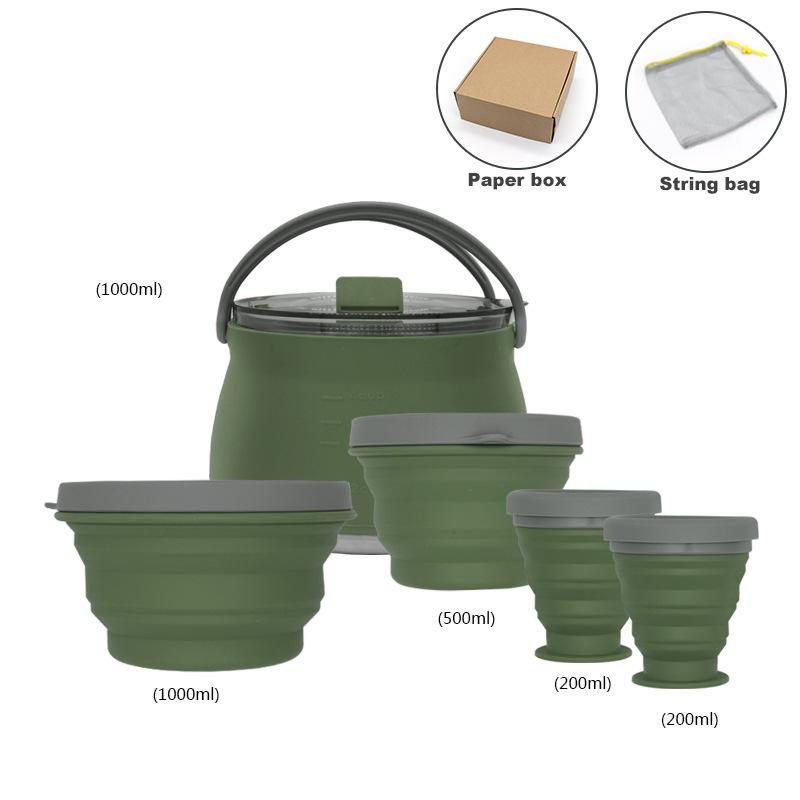 Silicone Folding Kettle, Camping Boiling Water Pot, Leak Proof Tea Coffee Cup and Mug, Heat Resistant Tableware for Outdoor