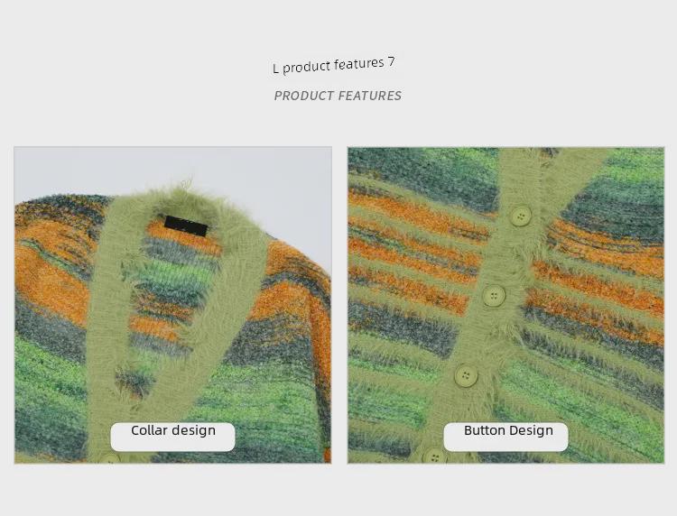 Унисекс Градиентный Полосатый Длинный Рукав Вязаный Кардиган – Осень/Зима Повседневная Мода