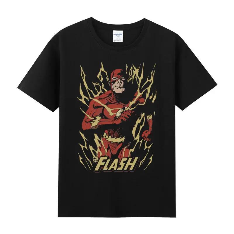 Хлопковая футболка с принтом, короткий рукав, Футболка DC Flash Аниме, короткий рукав, Домашняя одежда из фильмов и аниме, Спортивная одежда для мальчиков