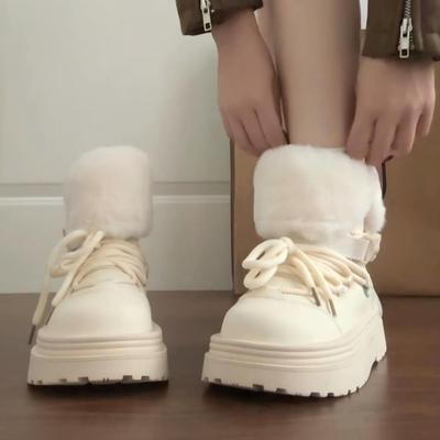 Версия из коровьей кожи с двумя загнутыми волосками, в зимних ботинках на толстой подошве, женские новые бархатные и утепленные хлопком туфли