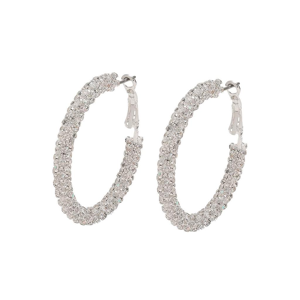 Серьги с кристаллами AB цвета, 4 см: Блестящие подвески в форме буквы C - Универсальный, Роскошный женский модный аксессуар