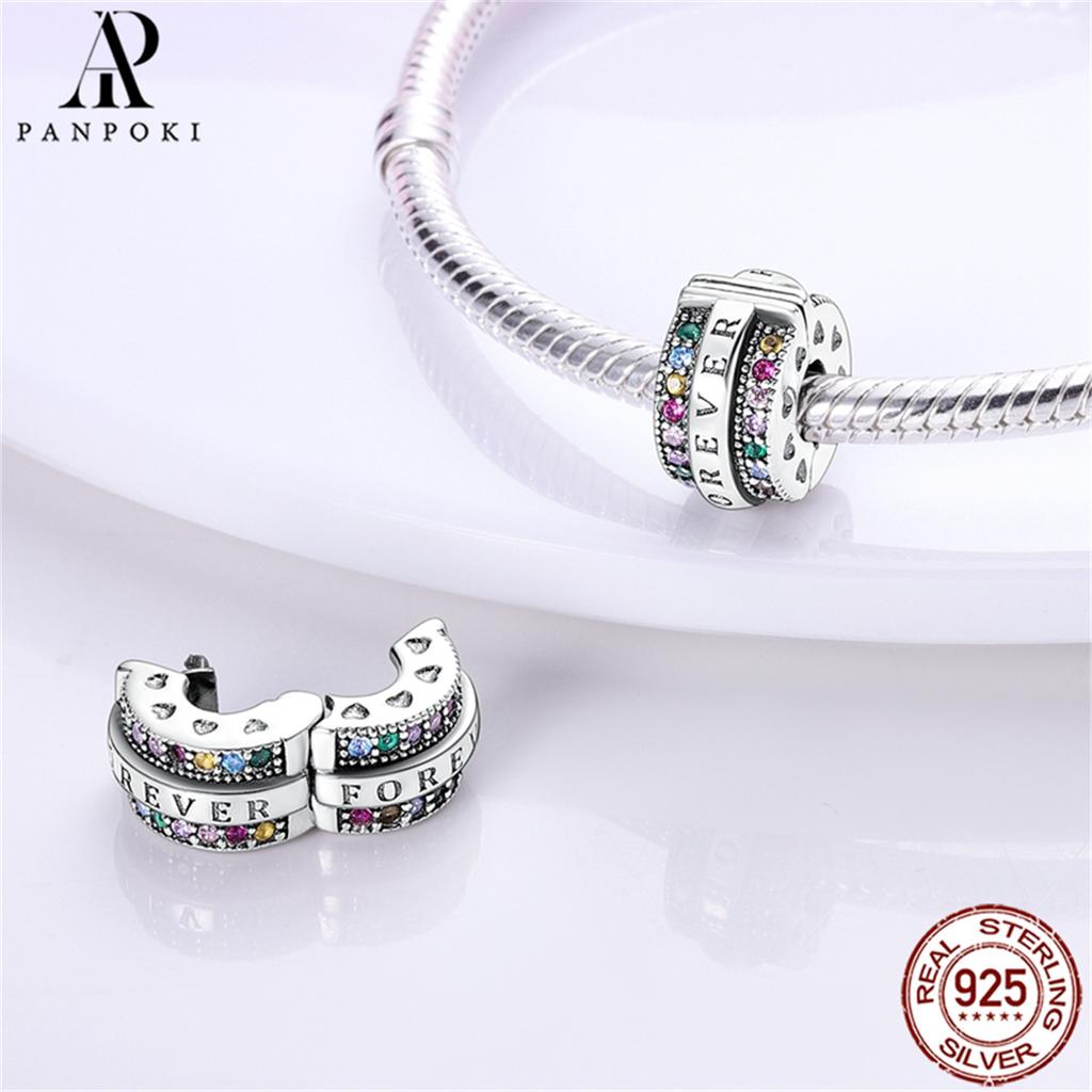 PANPOKI SS925 Sterling Silver Fixed Clip Stopper Beads Fit Bracelets Necklace NEW Luxury Women Gift DIY Jewelry Making