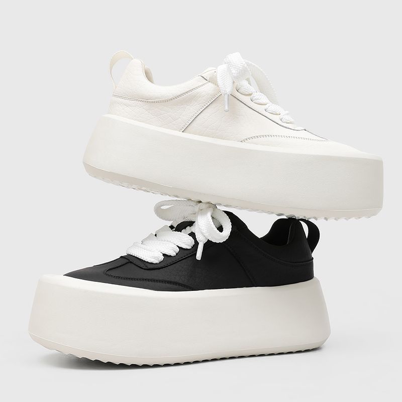 Height-Increasing Black And White Board Shoes Versatile Muffin Shoes Big Head Biscuit Shoes Thick Sole Simple Men'S Breathable Little White Shoes