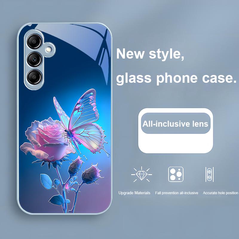 Стеклянный Чехол Для Телефона Для Samsung Galaxy A01 A02 03 Core A04 A14 4G A13 54 34 31 20 25 23 22 5G S21 Ultra S20 Бабочка Градиент Синий