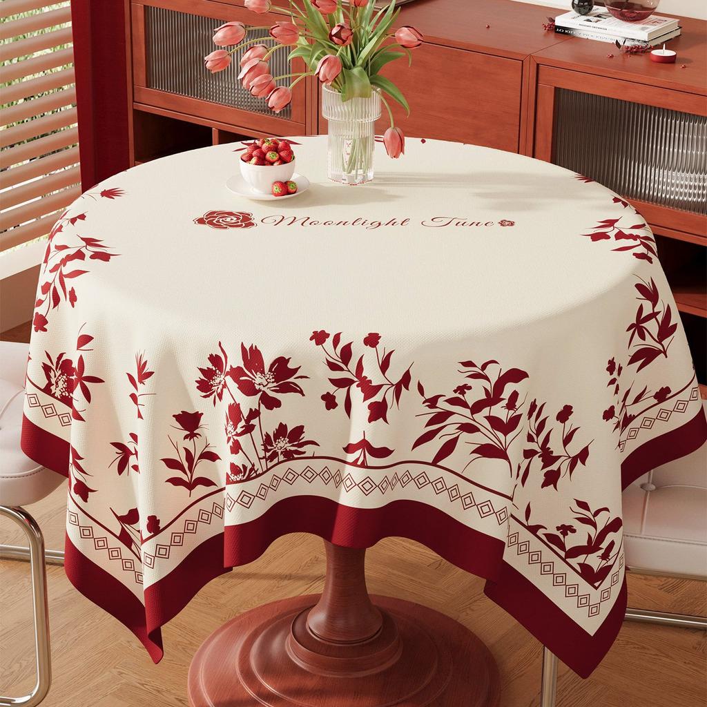 Festive Red Tablecloth—Wash-Free, Waterproof, Grease-Resistant, Round Heat-Resistant, Stain-Resistant Coffee Table Cloth