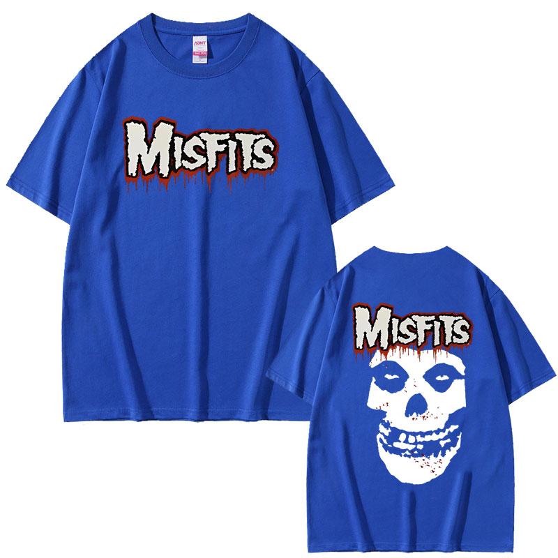 Horror Punk Misfits Skull Rock Double Sided Print T Shirt Unisex Gothic Vintage Oversized Tshirts Male Cotton Short Sleeve Tshirt