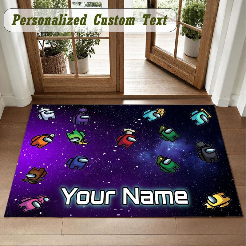 Crystal Velvet Square Rug Custom NameAmong Us Pattern Non Slip Home Floor Decor Rug