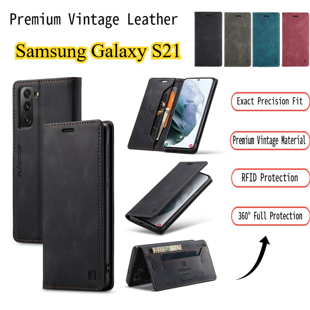Премиальный винтажный кожаный чехол-кошелек для Samsung Galaxy S21 - Чехол-книжка с отделениями для карт, противоударный, в стиле ретро (4 цвета)