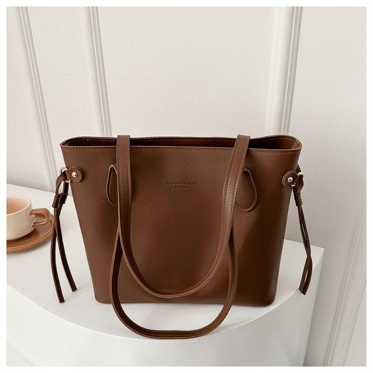 Вместительная однотонная простая новая повседневная сумка-тоут на плечо/подмышку в иностранном стиле, ретро, модная, текстурная