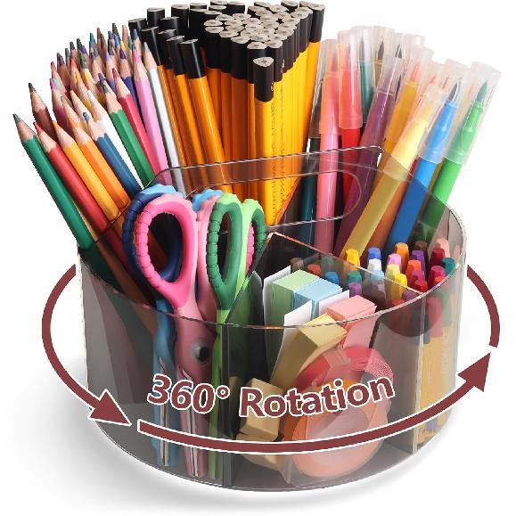 Absonic Acrylic Pen Holder Pencil Organizer, 360-Degree Rotating Pencil Holder, Crayon Organizers for Kids Marker Organizer Caddy Art Supply Kids