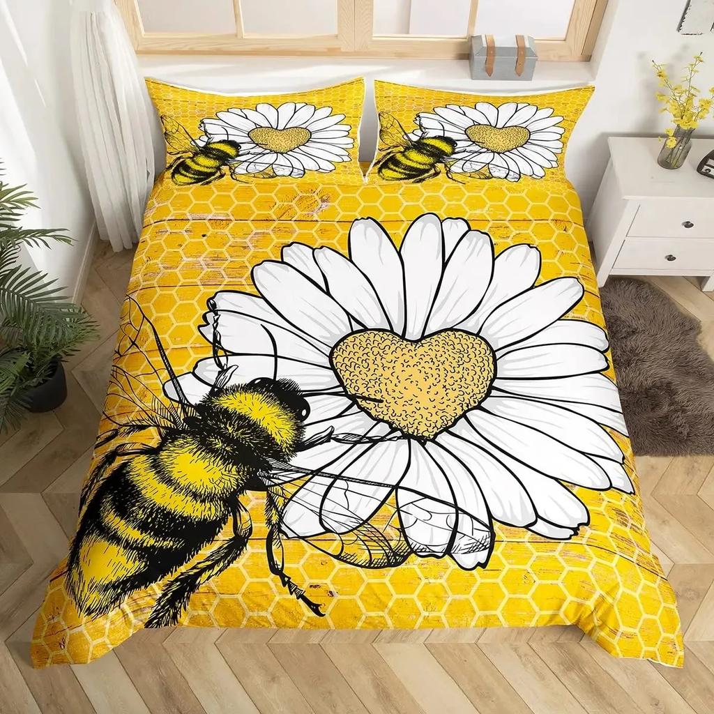 Bee And Butterfly Duvet Cover Set,Spring Floral Bedding Sets For Boys Girls,Colorful Flowers Country Style Comforter Cover Queen