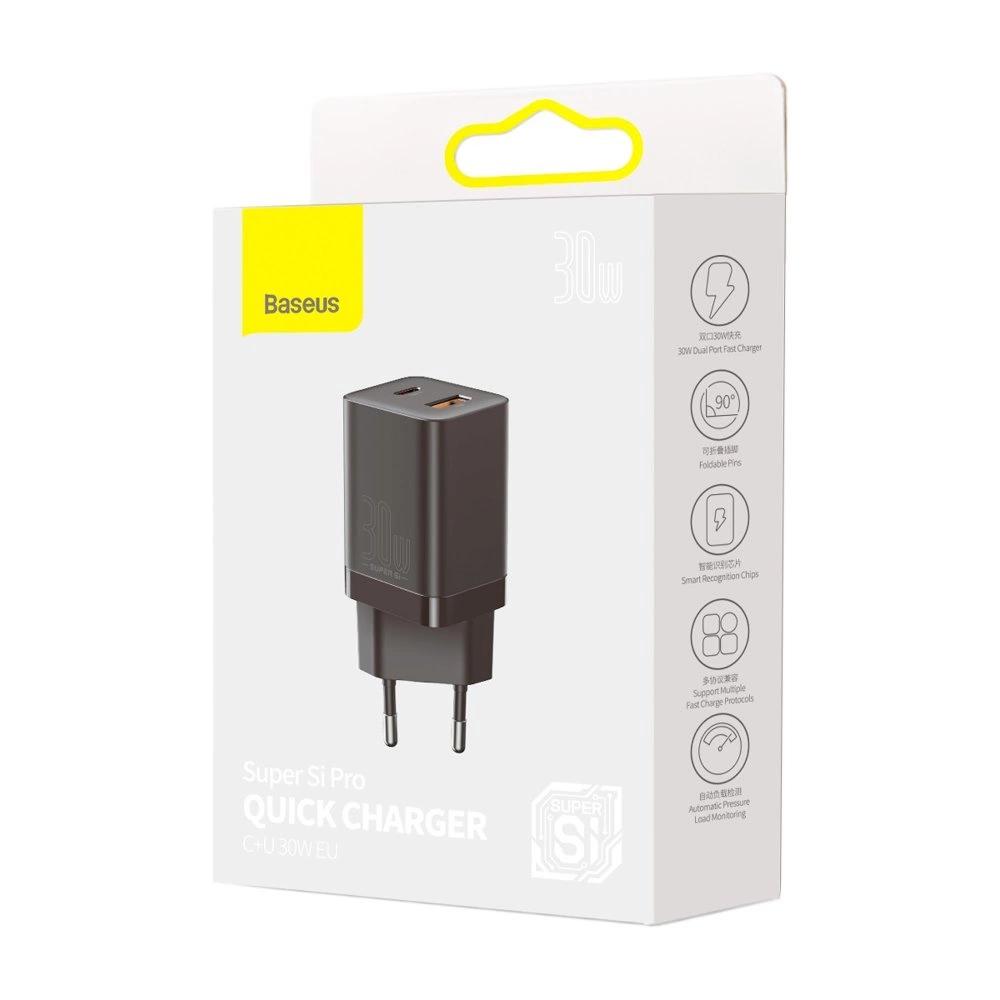 Baseus Super Si Pro Fast Usb / Usb Type C Charger 30W Power Delivery Quick Charge Black (Ccsupp-E01)