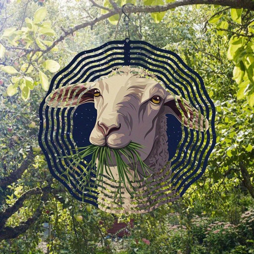 Metal Wind Chime with Sheep Grazing Design 360 Degree Rotating Hook Outdoor Garden Patio Decor for Thanksgiving Christmas Holiday