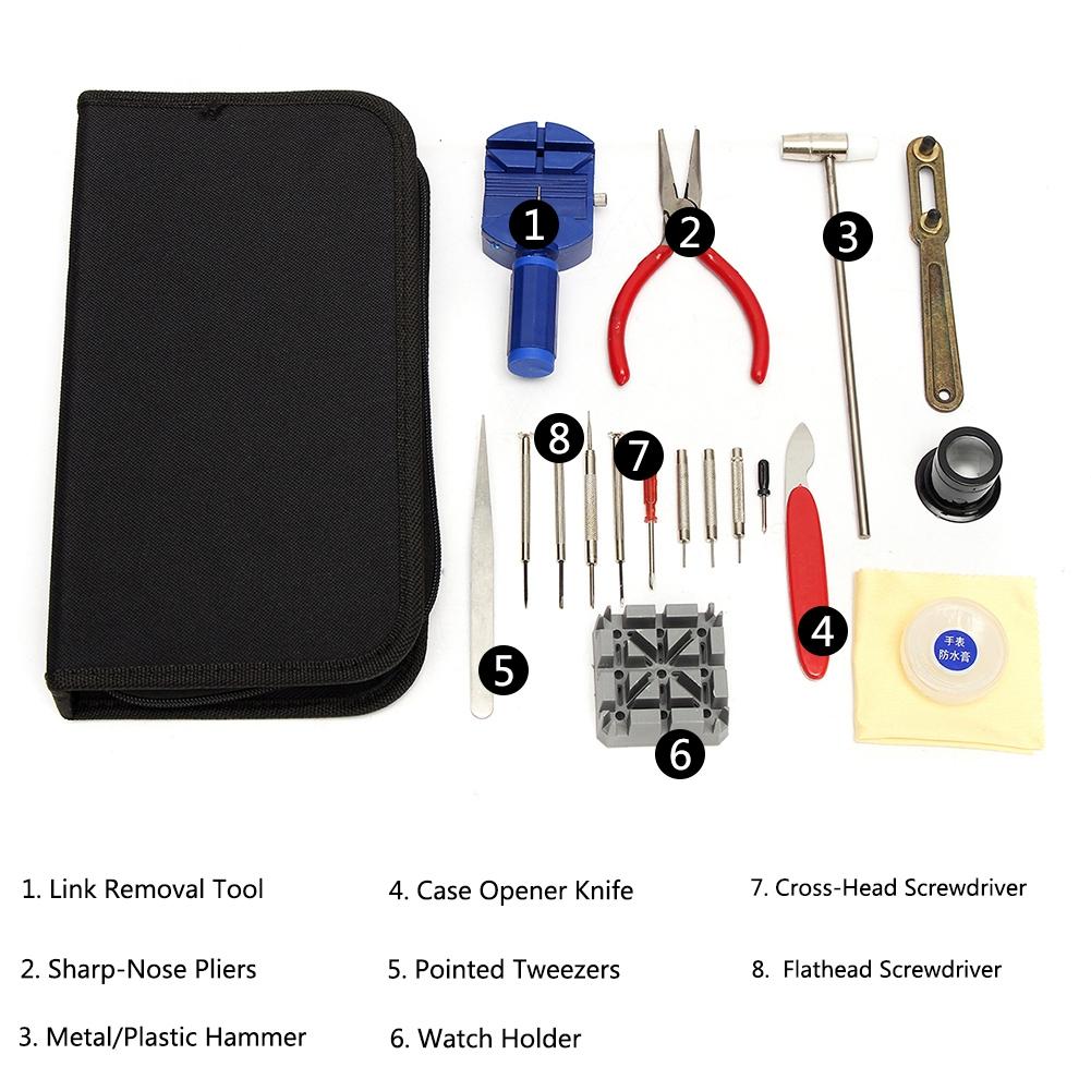 19 шт., инструмент для ремонта часов, набор часовщика для замены ремешка для часов и открытия корпуса часов  