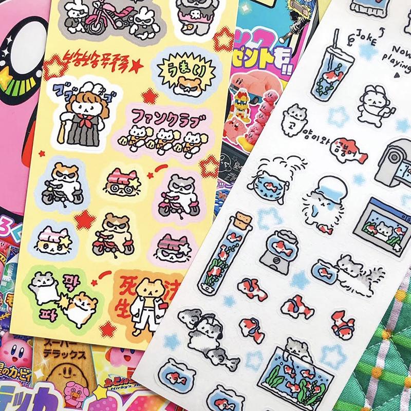 1/3 Sheets Korean Cute Graffiti Style Rabbit Cartoon Stickers Kawaii Animal Decals Hand Account Diary Scrapbook Sticker