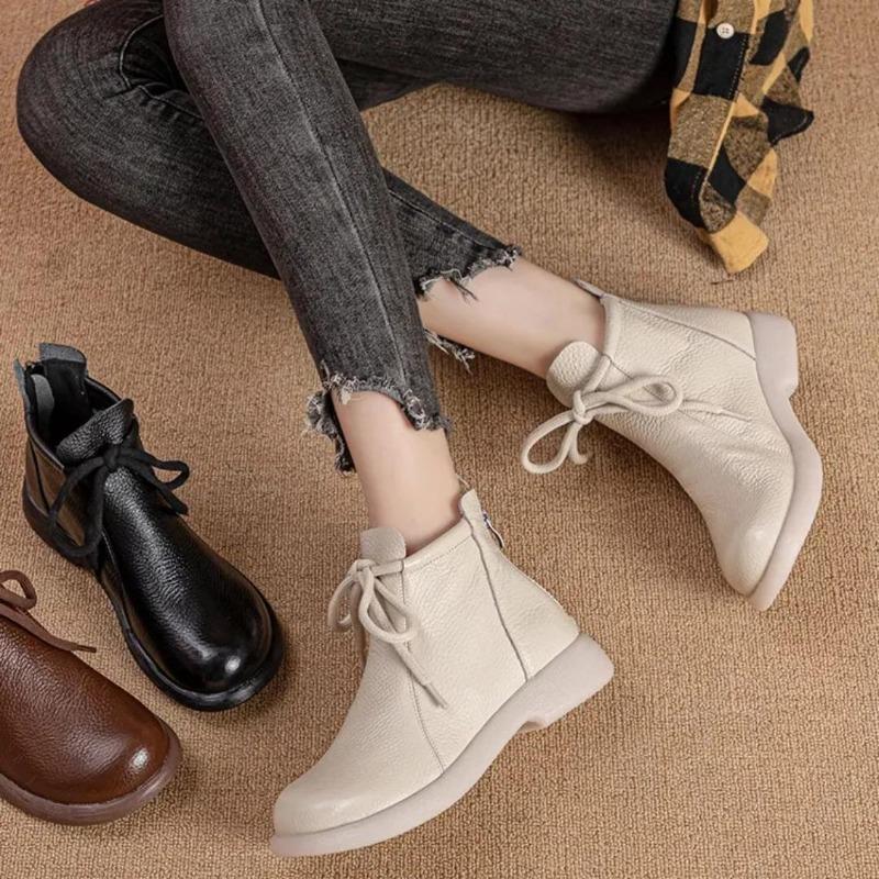 Натуральная кожа Удобные плоские короткие ботинки Мягкая поверхность Мягкая подошва Удобные Универсальные женские кожаные ботинки Воловья кожа Нескользящие ботинки 35-41