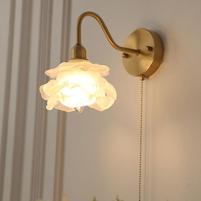 Bedside Lamp Wall-mounted Bedroom Wall Light Japanese Copper Bedroom Zen Living Room Background Wall with Cable Switch Wall Ligh