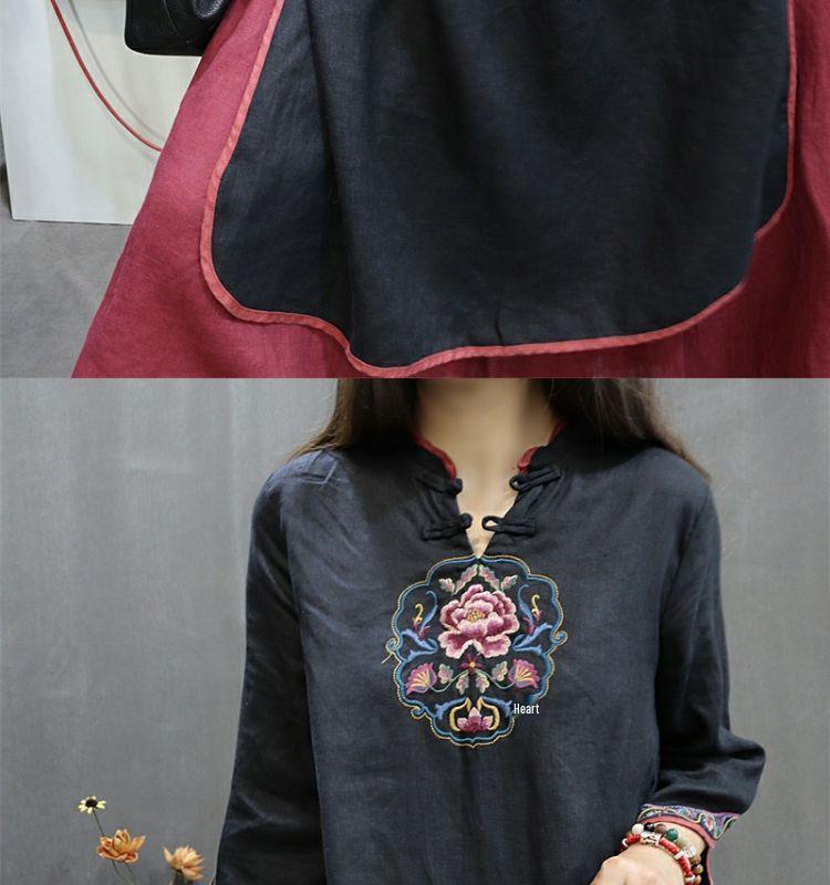 Женское ретро китайское вышитое платье-рубашка - Большой размер, Весна/Осень