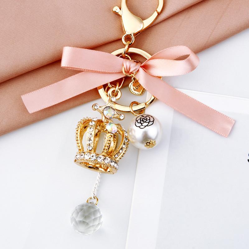 Glamorous Crown Tassel Keychain Accessory With Shimmering Jewels And Luxurious Pearl Ideal For Gifting