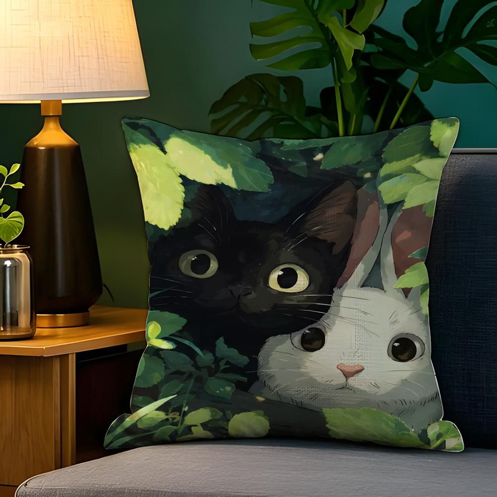 Cute cat illustration decoration  Pillow Case Natural Linen Pillow Case DoubleSided Decor Sofa Pillowcase Home Decor