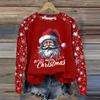 Women's Fashion Round Neck Pullover Plunging Sleeve Tee Christmas Printed Top